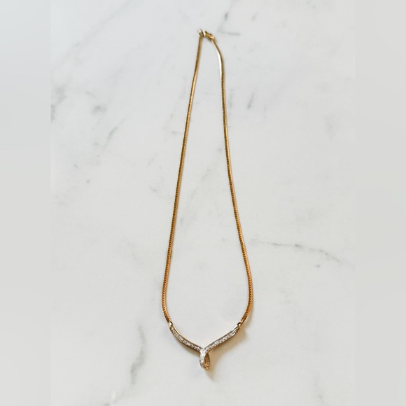 Diamond accented Gold-tone Chevron Necklace with Elegant Design - Picture 3 of 14